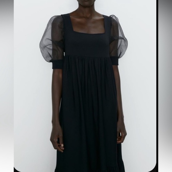Zara Knit Maxi Black with Empire Waist Organza Sleeves - Picture 8 of 12
